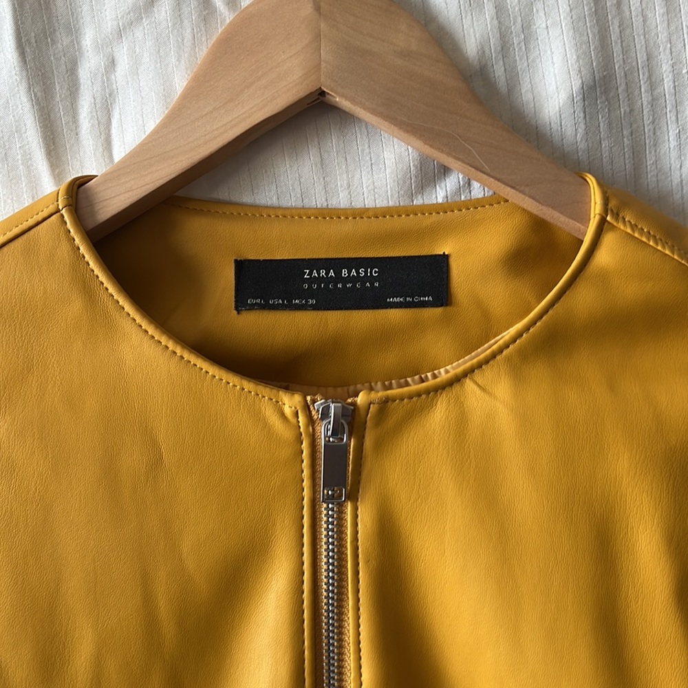 Zara Basic Pleather Mustard Yellow Jacket - image 2